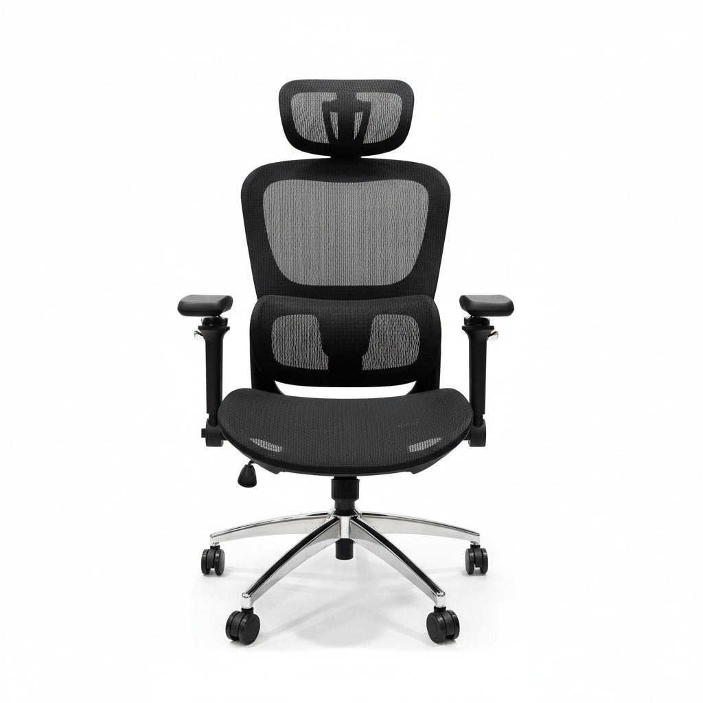 Aerovith Ergonomic Mesh Office Chair Black Front View Professional Workspace