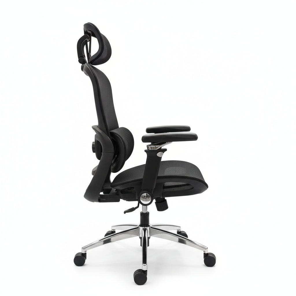 Aerovith Ergonomic Mesh Office Chair Black Side Profile Dynamic Lumbar Support
