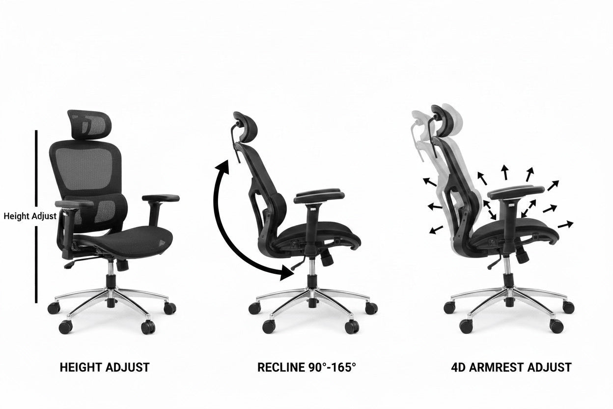 Aerovith Ergonomic Mesh Office Chair 150 Degree Recline Angle 4 Locking Positions Relaxation
