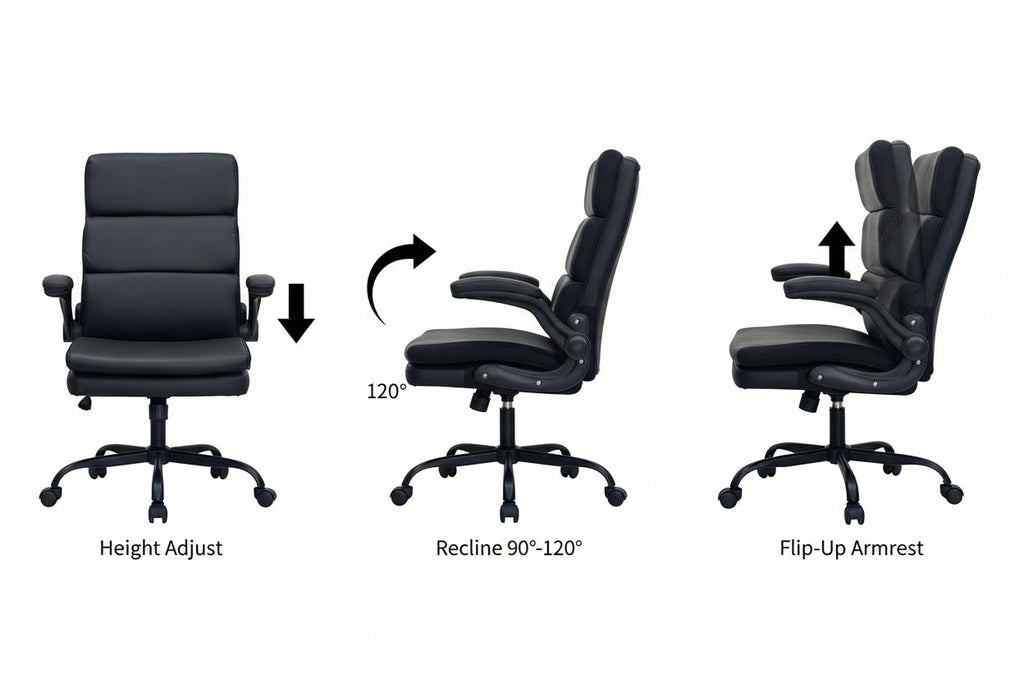 Casual Black Leather Office Chair Tilt Backrest Relaxation Mode