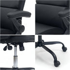Casual Black Leather Office Chair 35cm Radius Metal Base PU Casters