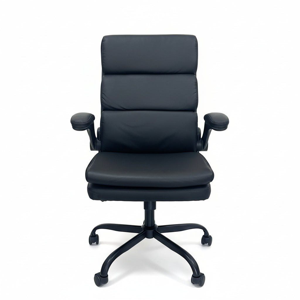 Casual Black Leather Office Chair Front View Professional Workspace
