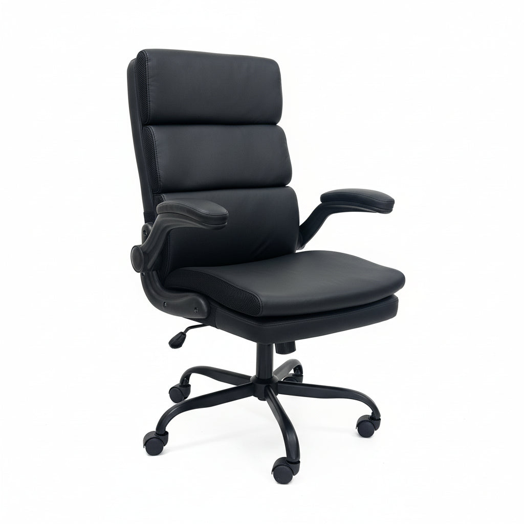 Casual Black Leather Office Chair 45 Degree Angle Executive Desk