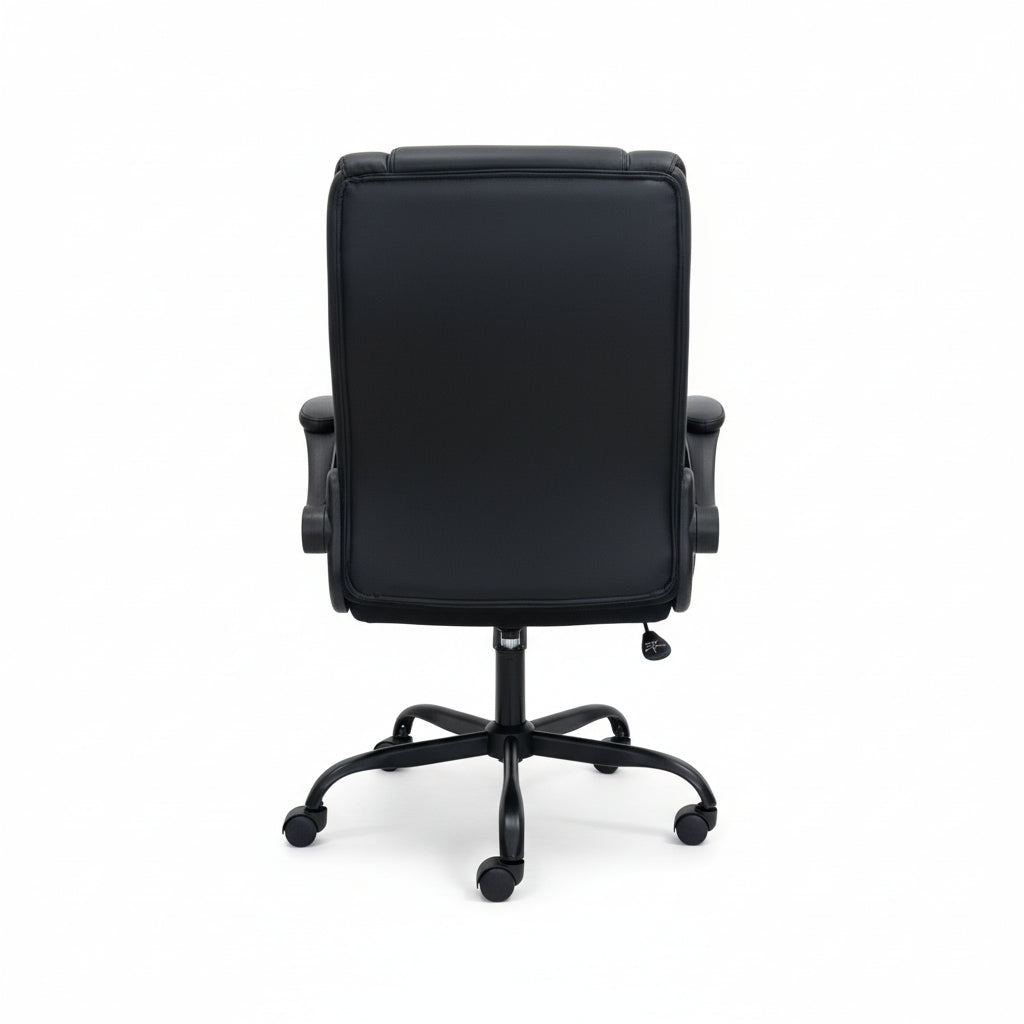 Casual Black Leather Office Chair Back View Professional Workspace