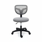 Compact Armless Mesh Office Chair Grey Front View Small Desk