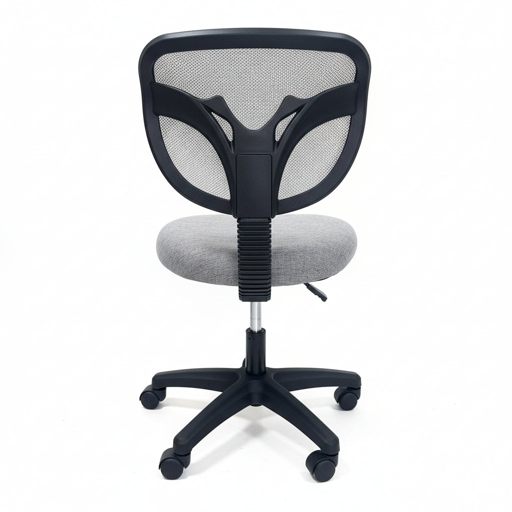Compact Armless Mesh Office Chair Grey Back View Small Desk