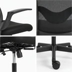 Ergonomic Black Mesh Office Chair 35cm Radius Metal 5-Star Base PU Casters