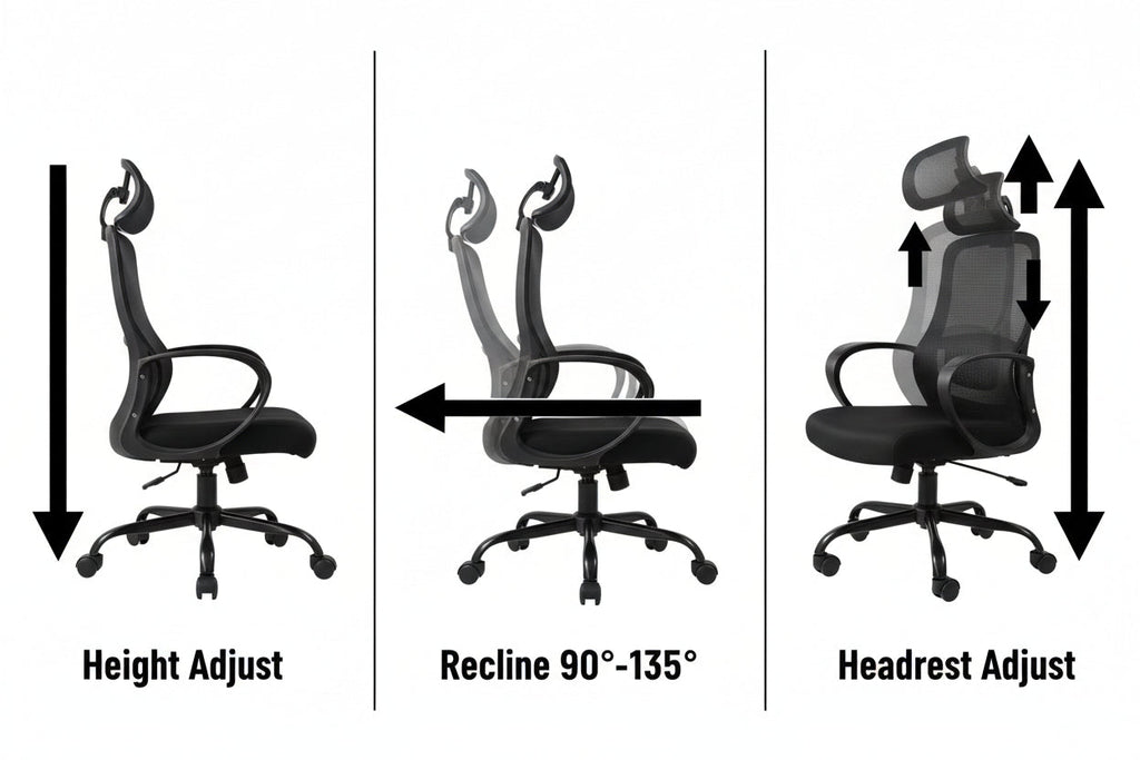 Ergonomic Black Mesh Office Chair Tilt Backrest 1 Locking Position Relaxation