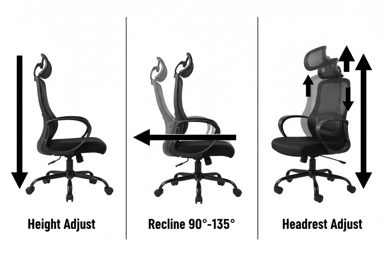 Ergonomic Black Mesh Office Chair Tilt Backrest 1 Locking Position Relaxation