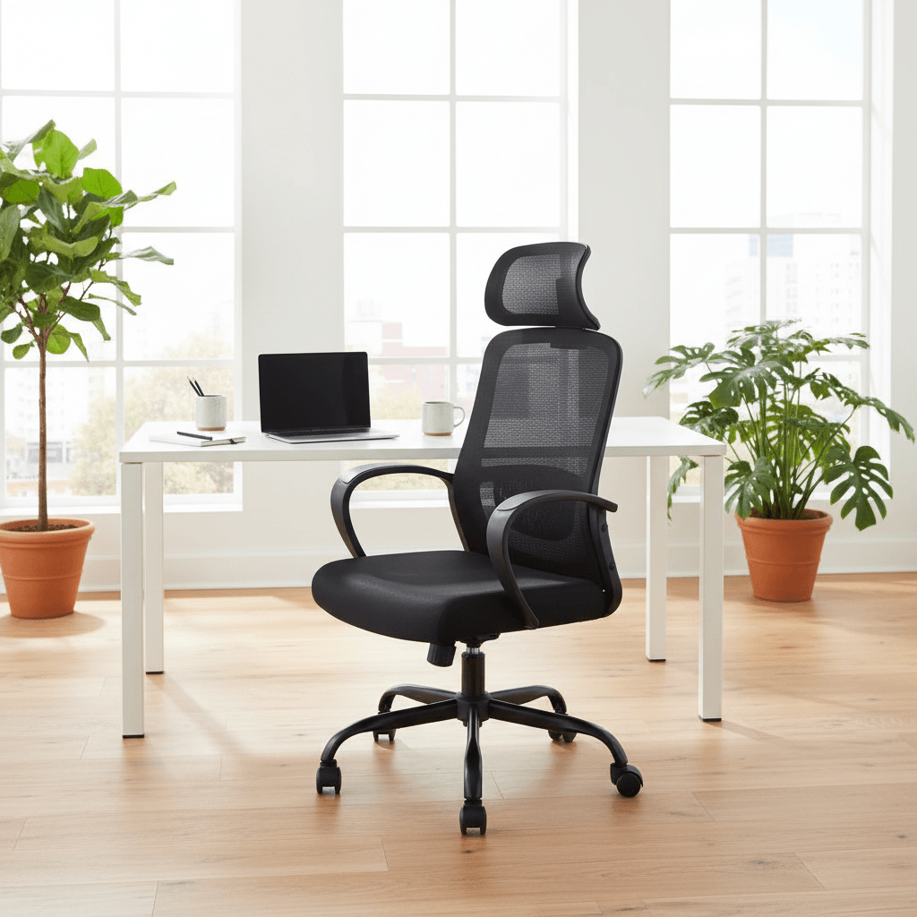 Ergonomic Black Mesh Office Chair Modern Minimalist Home Office Setup