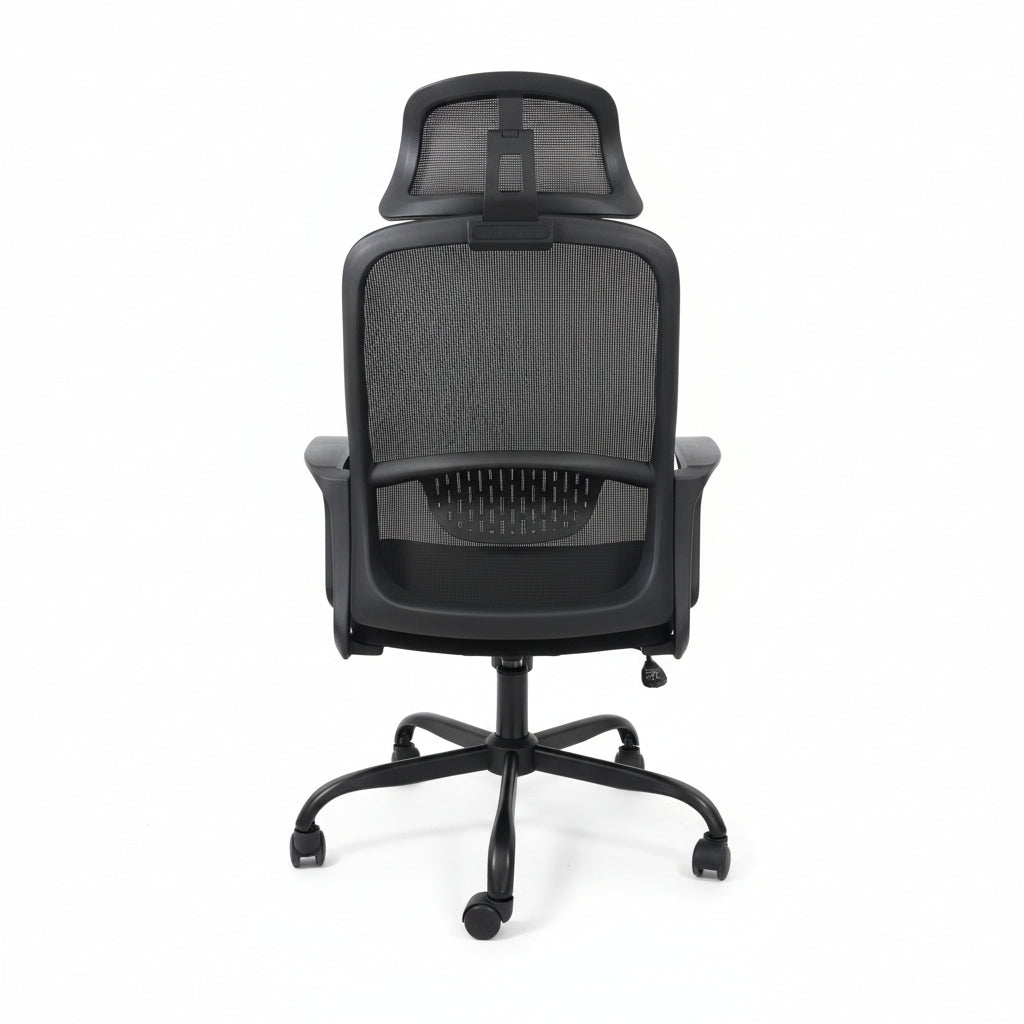 Ergonomic Black Mesh Office Chair Backj Side Profile Fixed Armrests