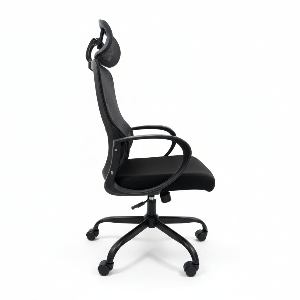 Ergonomic Black Mesh Office Chair Side Profile Fixed Armrests
