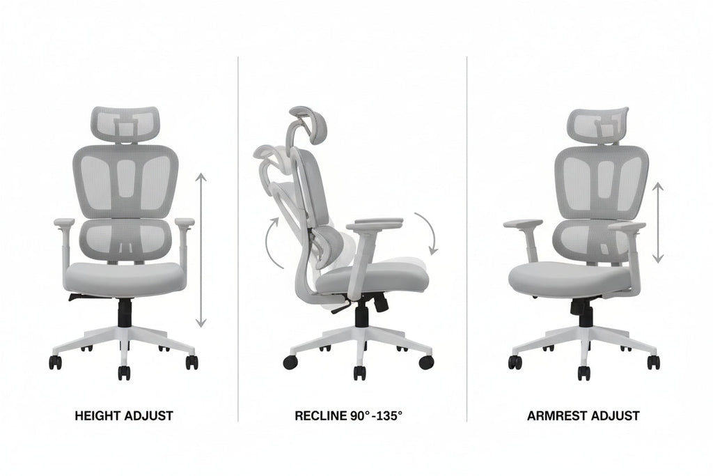 Ergonomic Grey Mesh Office Chair 130 Degree Recline Relaxation