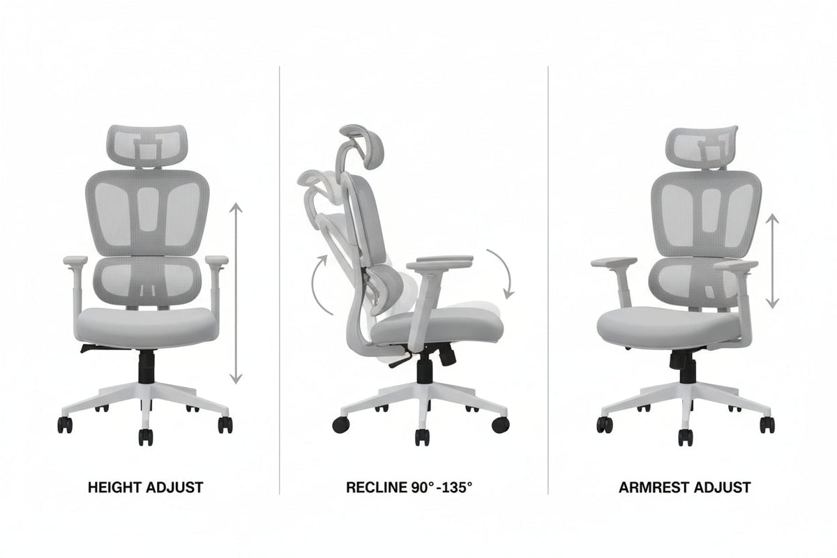 Ergonomic Grey Mesh Office Chair 130 Degree Recline Relaxation