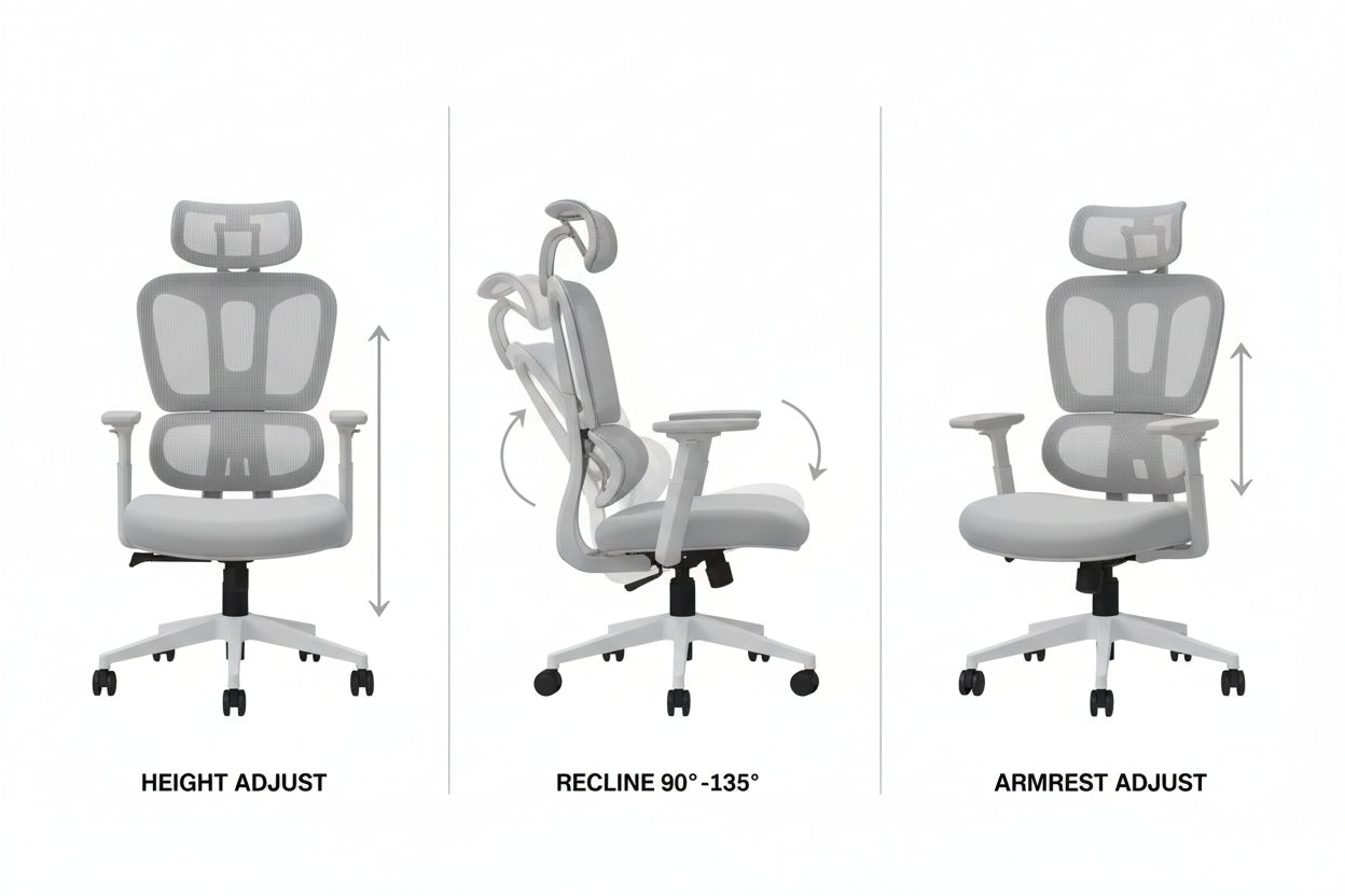 Ergonomic Grey Mesh Office Chair 130 Degree Recline Relaxation
