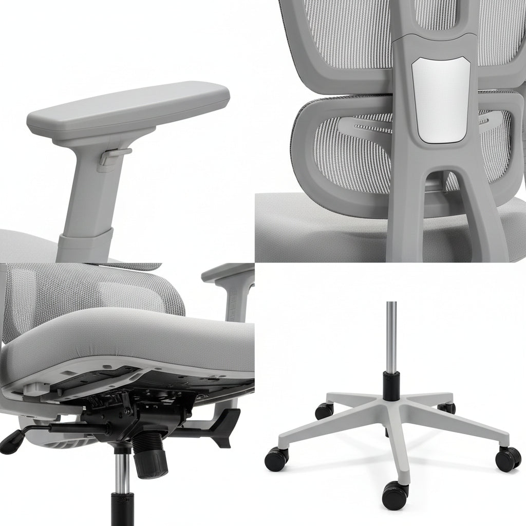 Ergonomic Grey Mesh Office Chair Nylon 5-Star Base PU Casters
