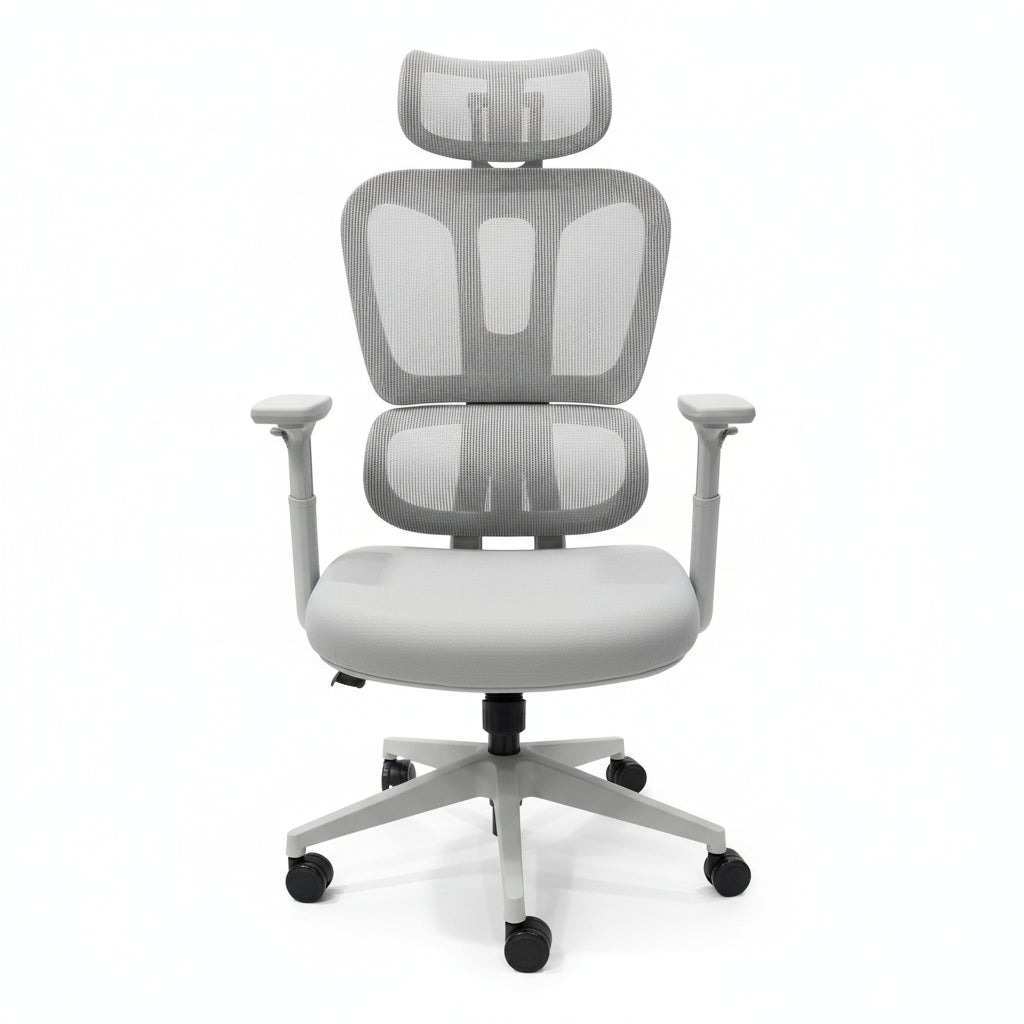 Ergonomic Grey Mesh Office Chair Front View Light Workspace