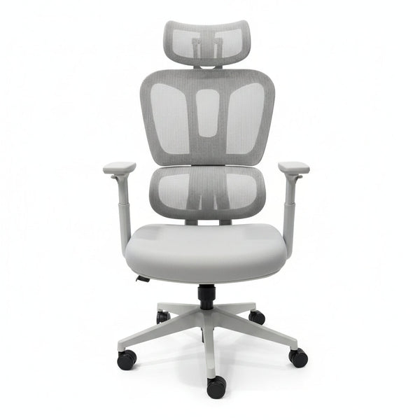 Ergonomic Grey Mesh Office Chair Front View Light Workspace