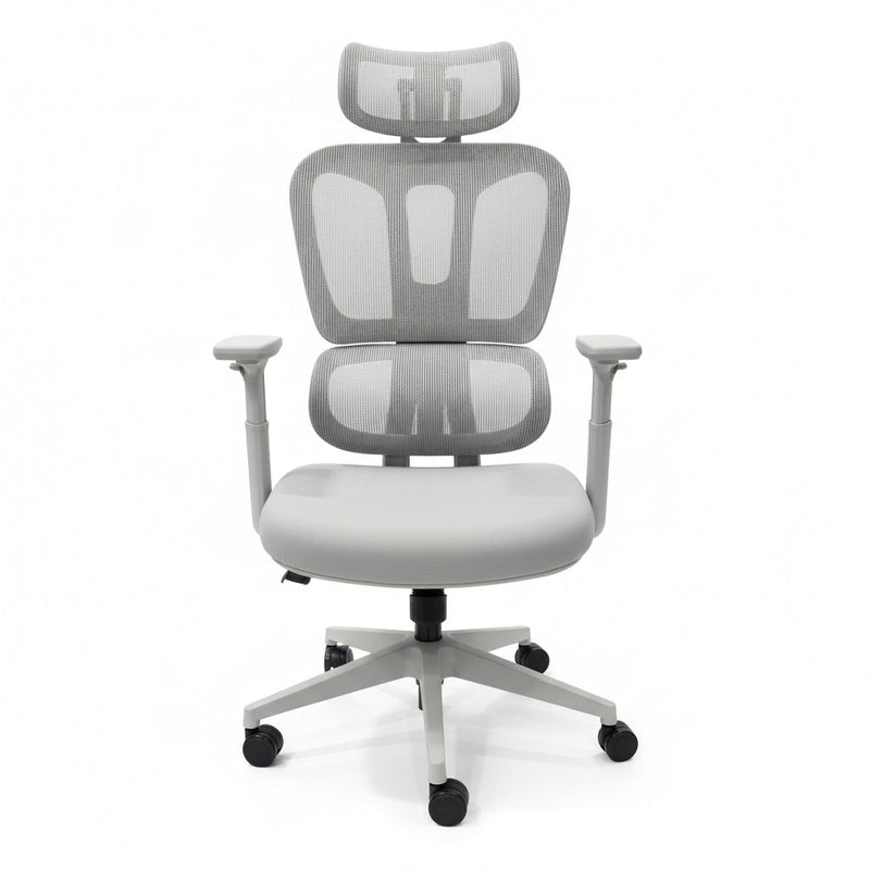Ergonomic Grey Mesh Office Chair Front View Light Workspace