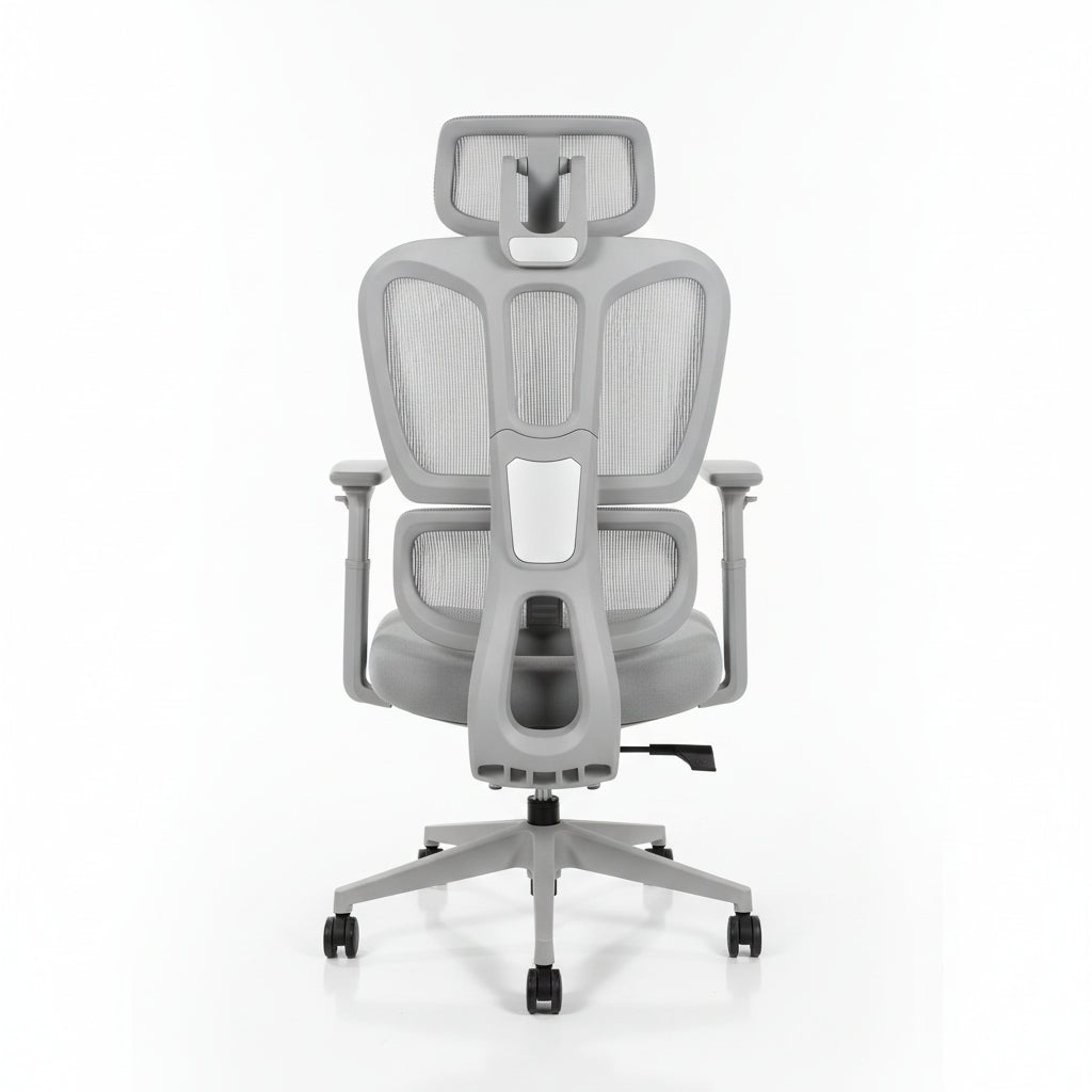 Ergonomic Grey Mesh Office Chair back View Light Workspace