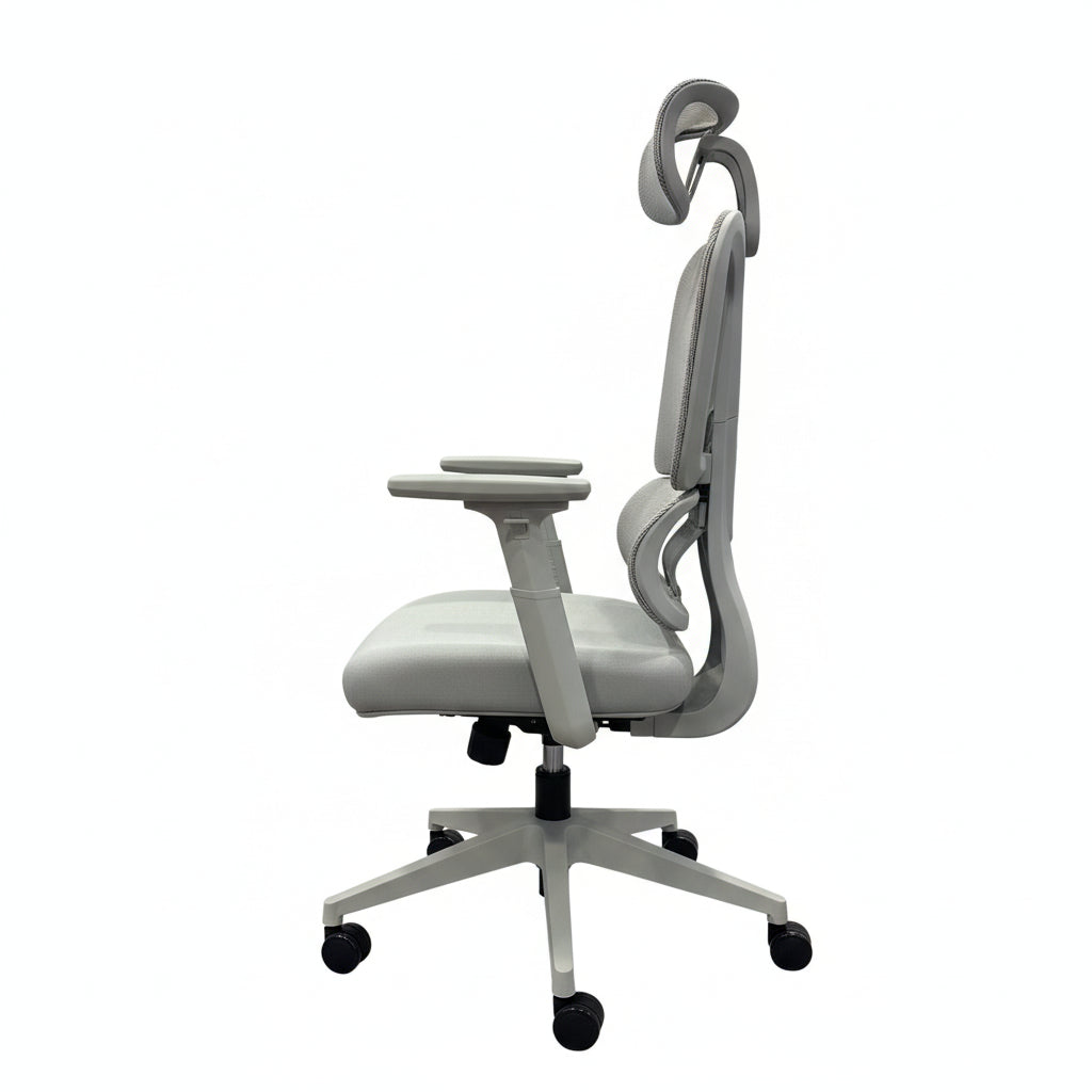 Ergonomic Grey Mesh Office Chair Side Profile Adjustable Lumbar