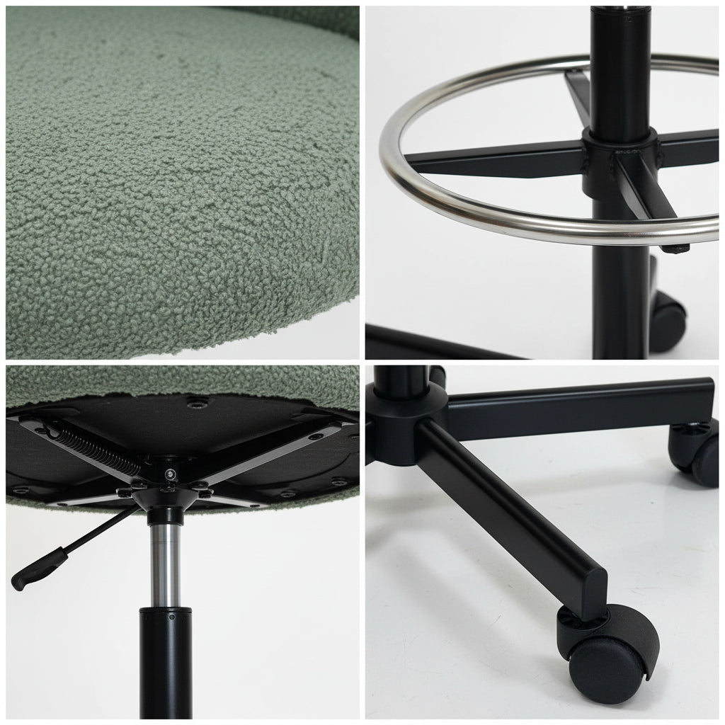 Extra Wide Swivel Bar Chair Black Metal 5-Star Base PU Casters