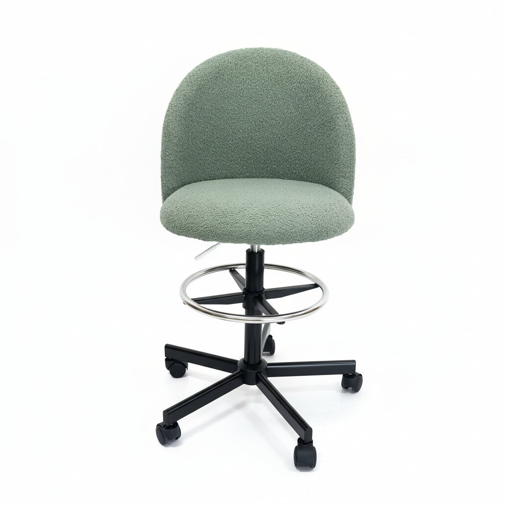 Extra Wide Swivel Bar Chair Mint Green Fabric Front View High Desk