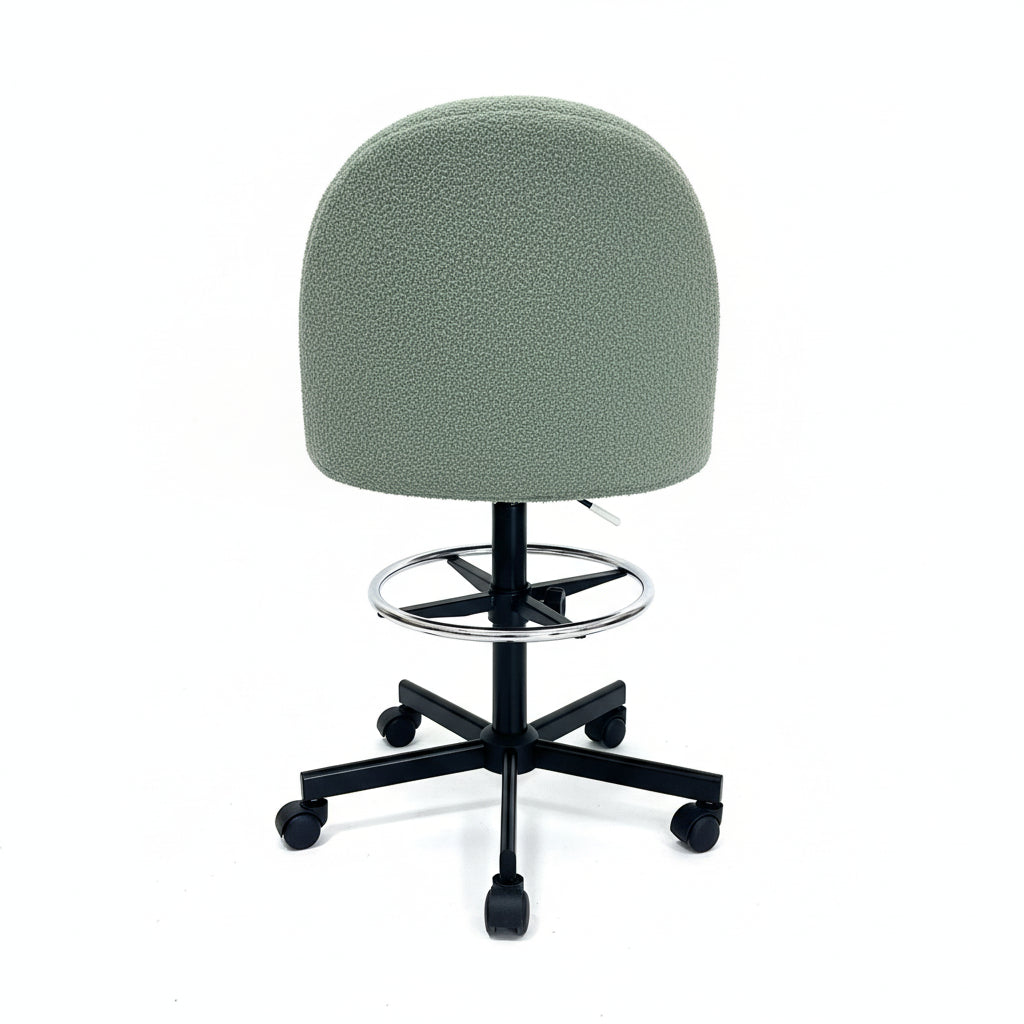 Extra Wide Swivel Bar Chair Mint Green Fabric back View High Desk