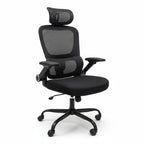 High-Back Black Mesh Office Chair Headrest Flip-Up Armrests 45 Degree Angle