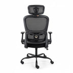 High-Back Black Mesh Office Chair Headrest Flip-Up Armrests back View