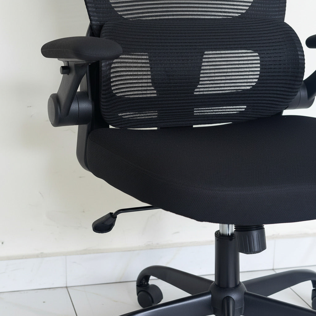 High-Back Black Mesh Office Chair High-Density Foam Seat Cushion