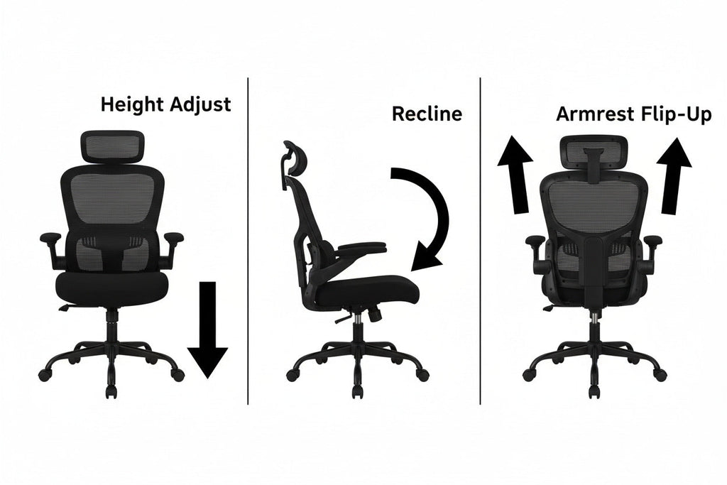 High-Back Black Mesh Office Chair Tilt Backrest Locking Position Relaxation