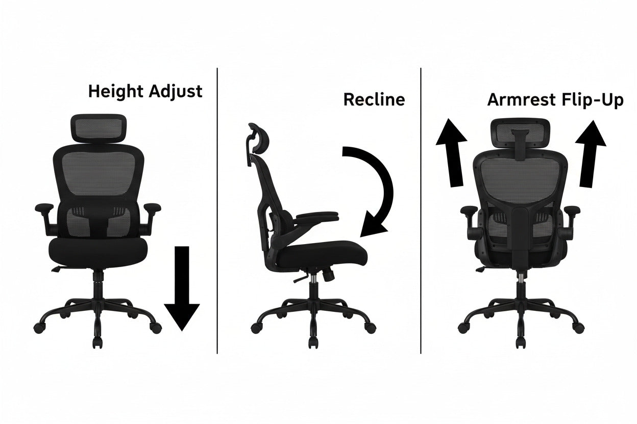 High-Back Black Mesh Office Chair Tilt Backrest Locking Position Relaxation