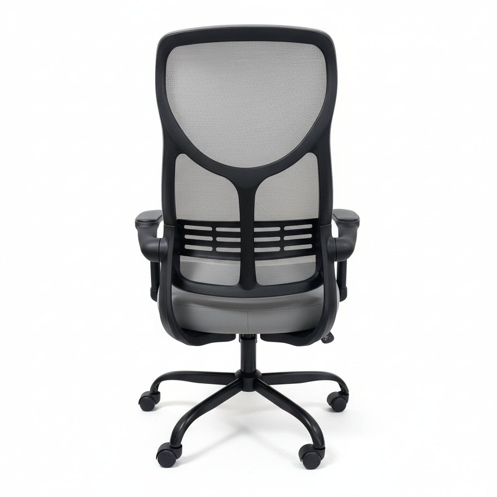 High-Back Mesh Office Chair Grey Back View Professional Workspace