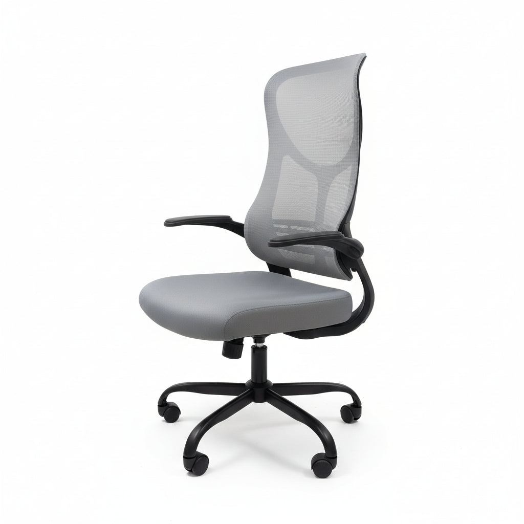 High-Back Mesh Office Chair Grey 45 Degree Angle Home Office