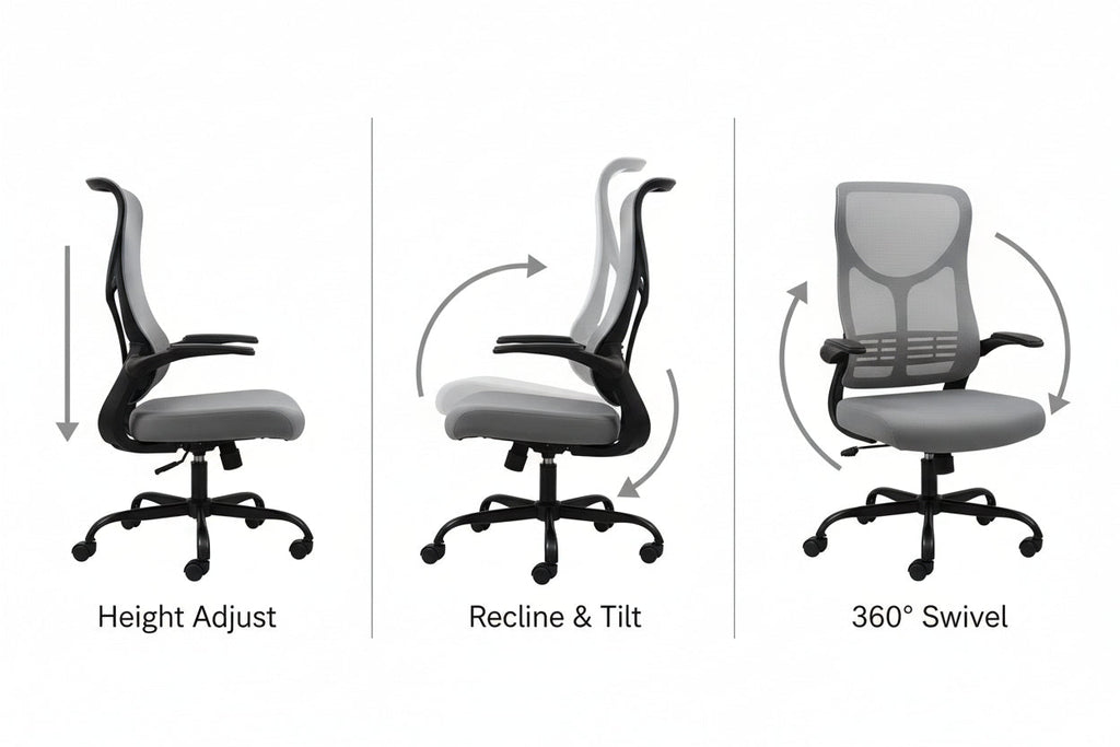 High-Back Mesh Office Chair Tilt Backrest 1 Locking Position
