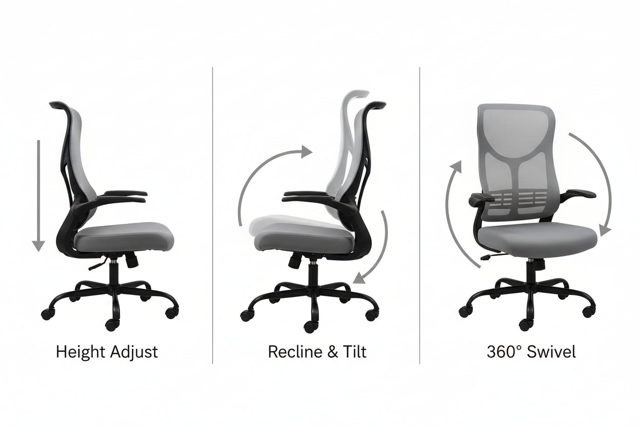 High-Back Mesh Office Chair Tilt Backrest 1 Locking Position