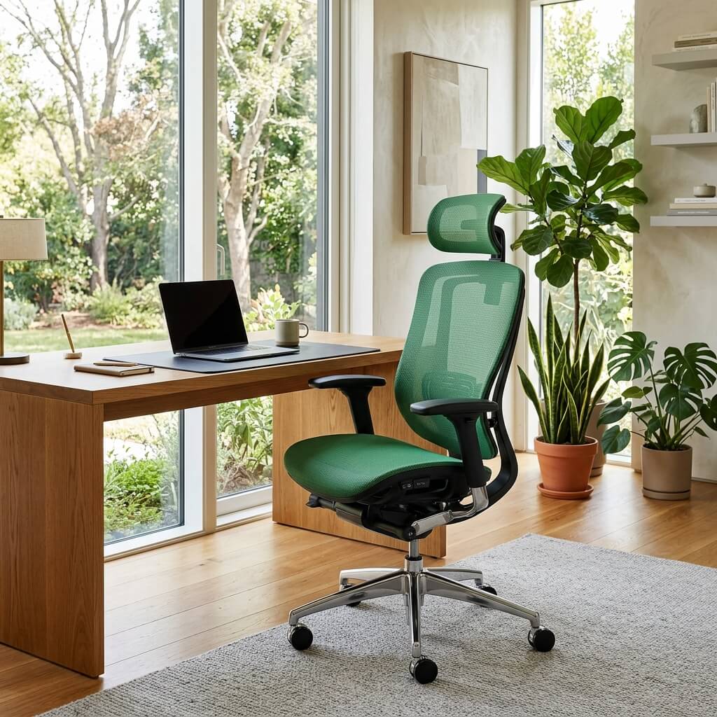 Aerovith Ergonomic Mesh Office Chair Green Corporate Executive Glass Desk