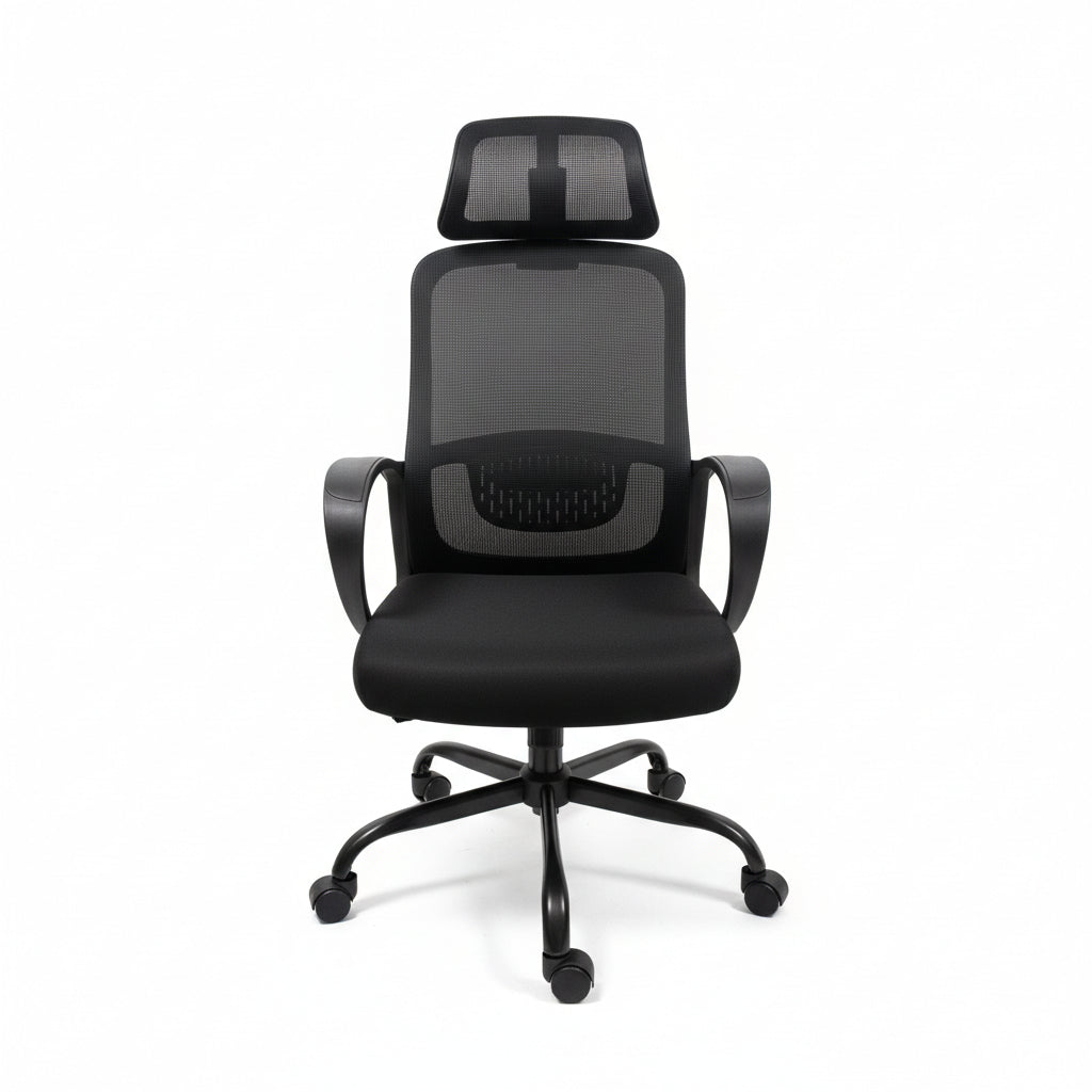 Ergonomic Black Mesh Office Chair Front View Professional Workspace