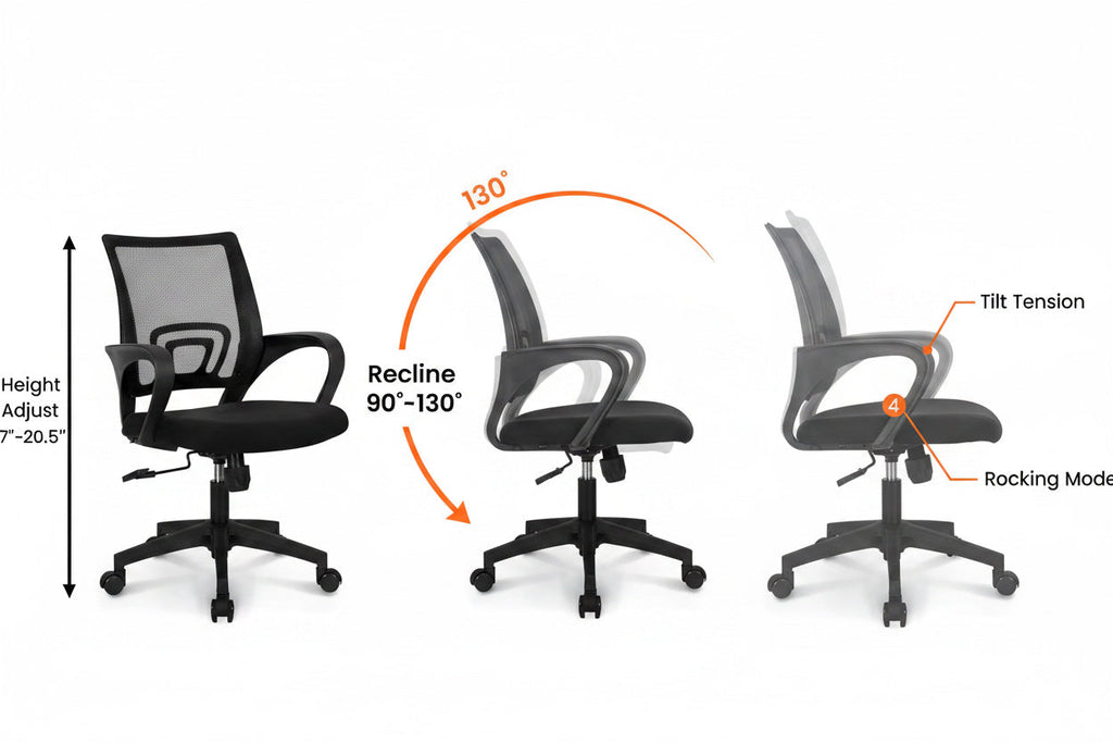 Mid-Back Mesh Office Chair Tilt Backrest 1 Locking Position
