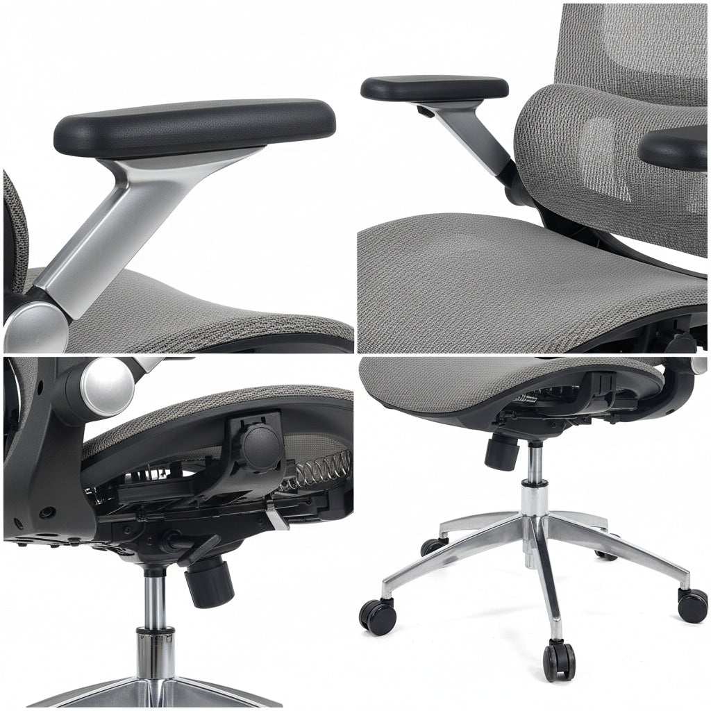 Aerovith Ergonomic Mesh Office Chair Grey 5D Armrests Typing Posture