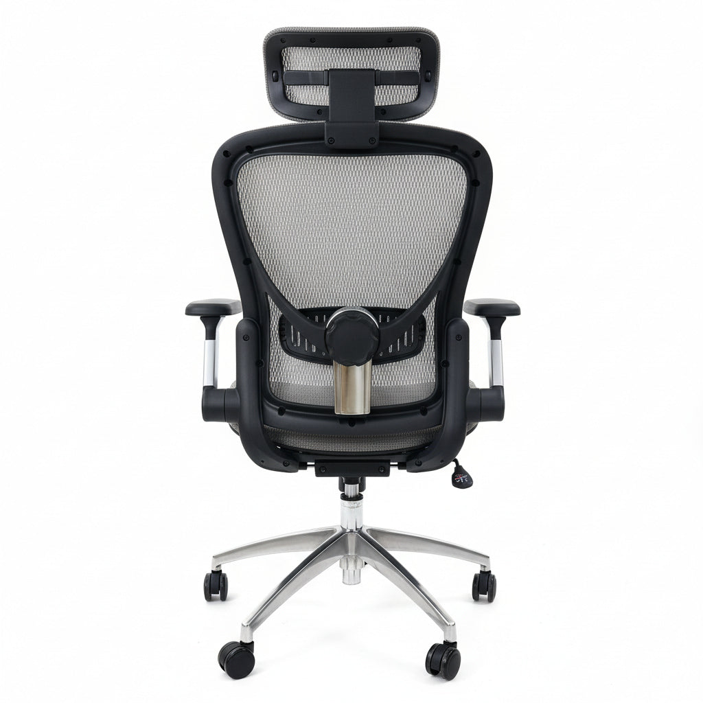 Aerovith Ergonomic Mesh Office Chair Light Grey Back Side Profile Lumbar Support