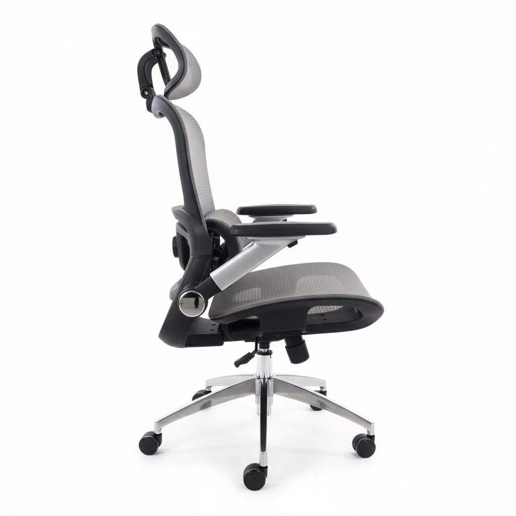 Aerovith Ergonomic Mesh Office Chair Light Grey Side Profile Lumbar Support