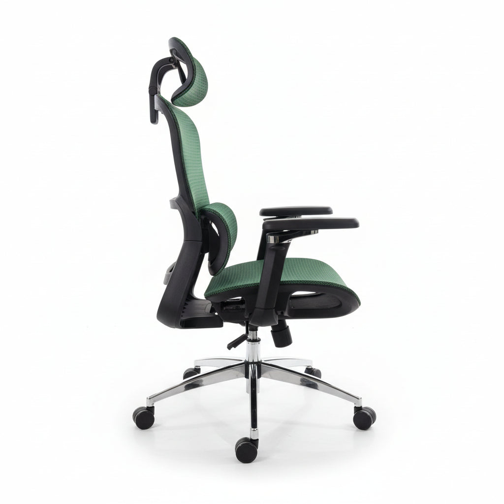 Aerovith Ergonomic Mesh Office Chair Green Side Profile Dynamic Lumbar Support