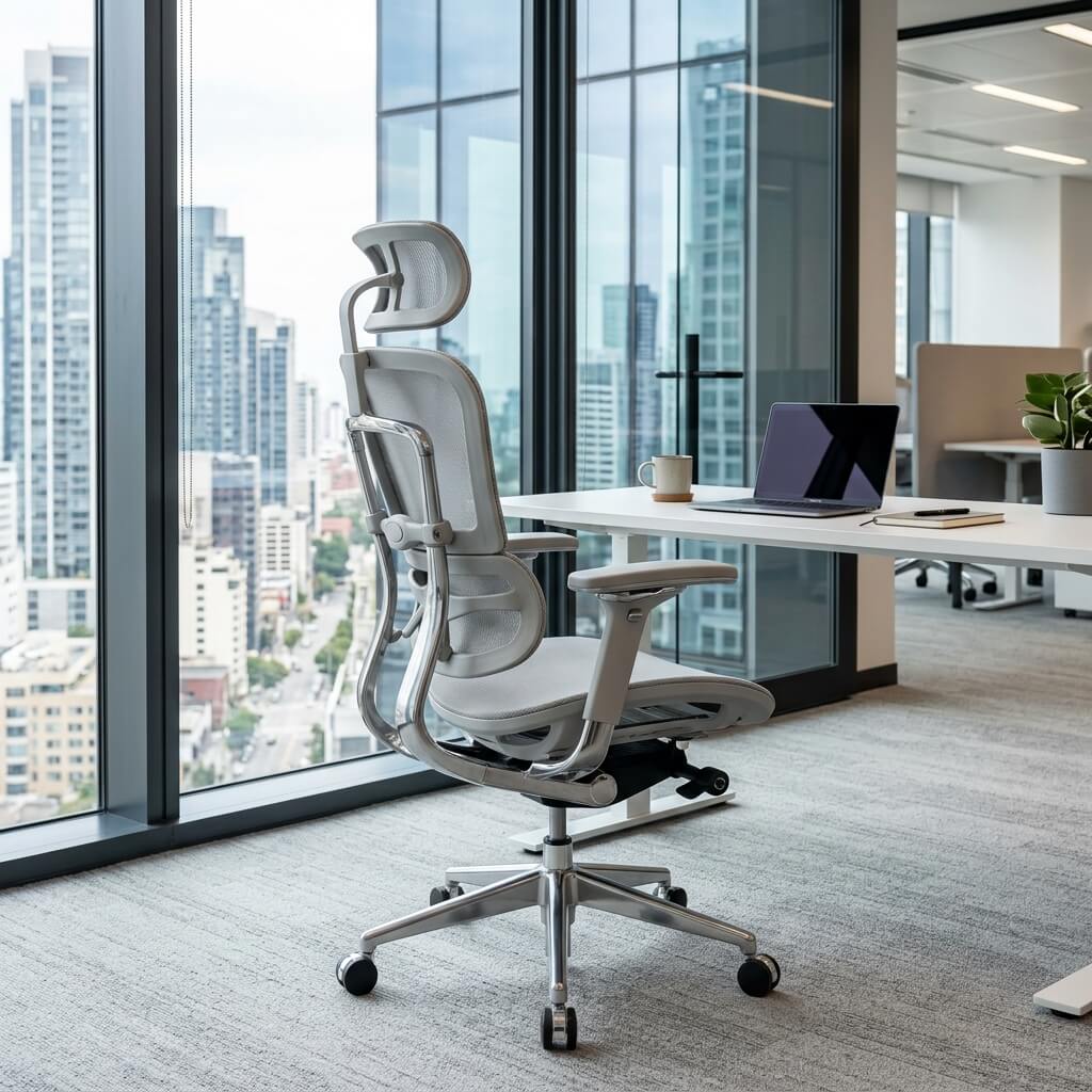 Aerovith Ergonomic Mesh Office Chair Grey Modern Minimalist Home Office Setup