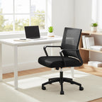 Mid-Back Striped Mesh Office Chair Black Modern Home Office Desk Setup