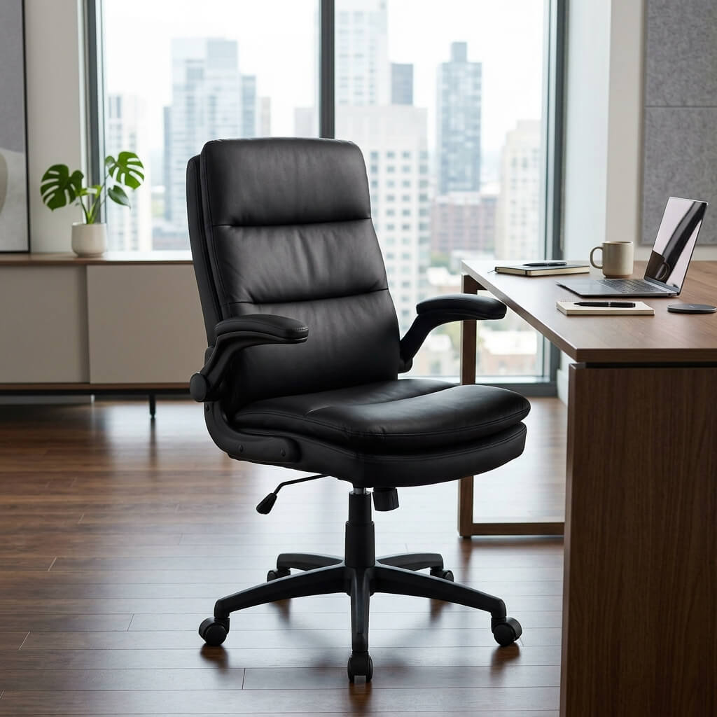 Casual Black Leather Office Chair Contemporary Corporate Workspace
