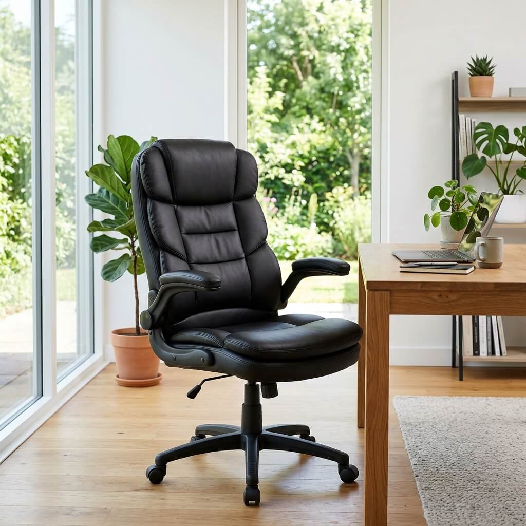 Casual Black Leather Office Chair Modern Executive Home Office