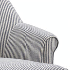 Pinstripe upholstery and rolled armrest detail