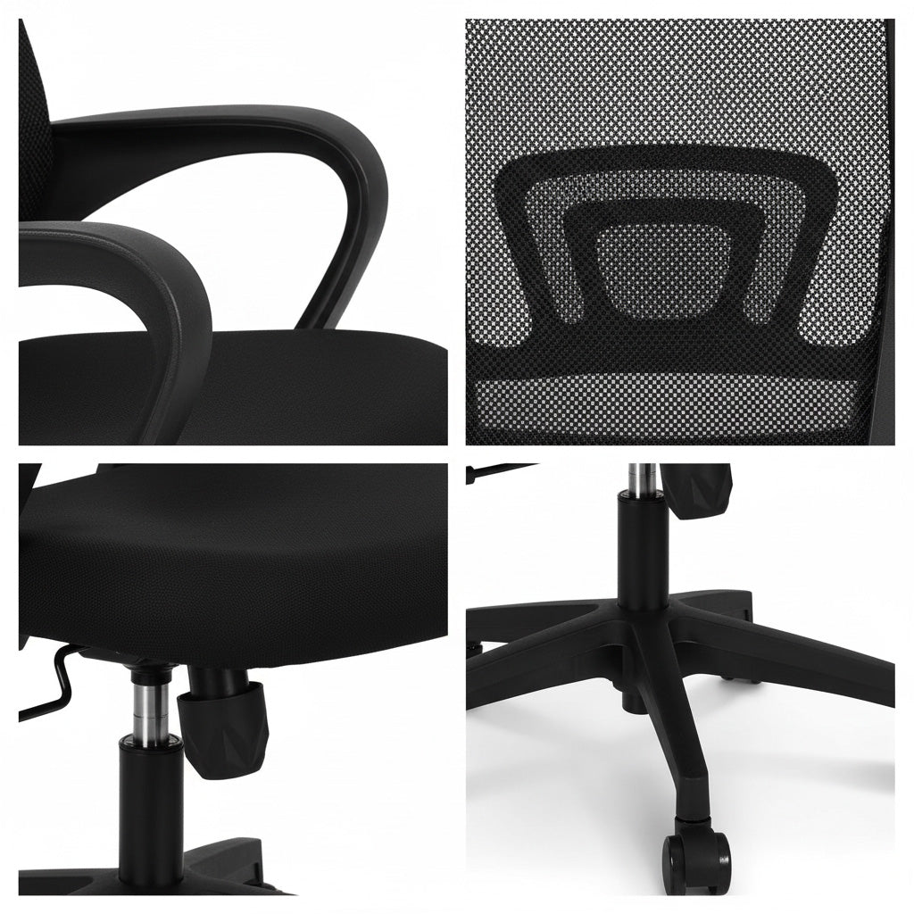 Mid-Back Mesh Office Chair 32cm Metal 5-Star Base PU Casters
